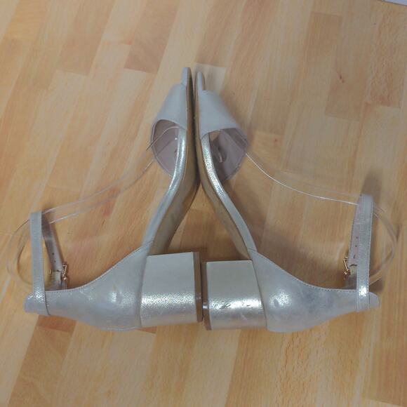 Free People Marigold Sandal Ankle Block Heel Suede Leather Shimmer 38 (US 8) - Picture 6 of 14